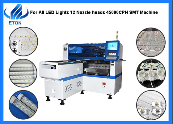 45000CPH SMT Pick And Place Machine 12 Nozzle Heads 28 Feeder Stations For LED Lights