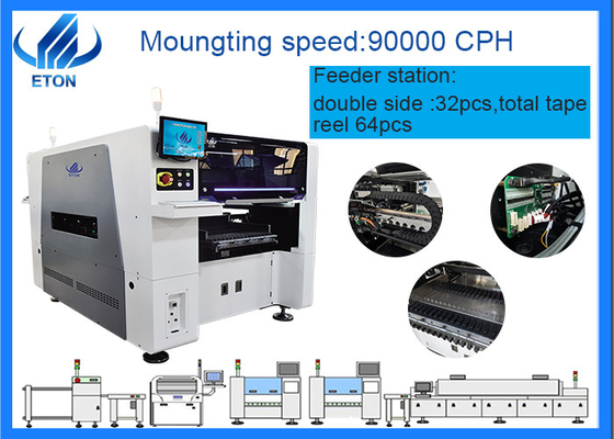 Led chip SMT pick and place machine with 20 heads and 32pcs of feeders,total tape reel package 64pcs